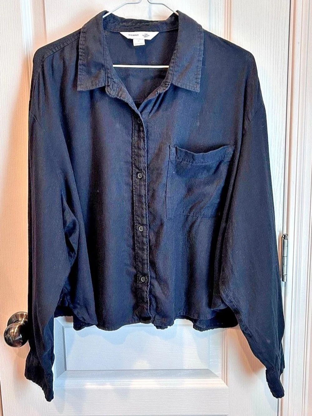 Old Navy Women’s Black Long Sleeve Linen Blend Cropped Button-Up Shirt Size XL